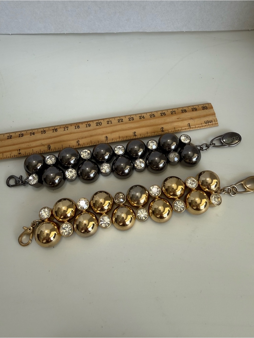 Gold and Gunmetal Crystal Ball Bracelet Set - Women's Fashion Jewelry